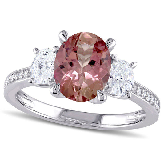 Oval Pink Tourmaline and 0.63 CT. T.W. Natural Diamond Three Stone Ring in Solid 14K White Gold