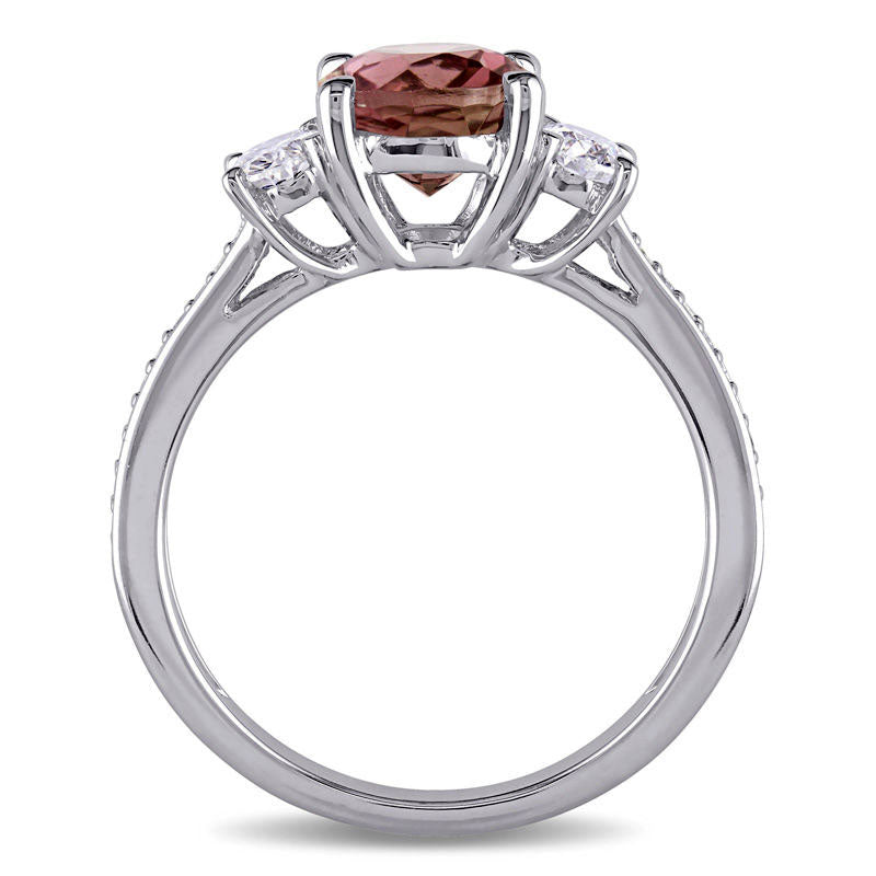 Oval Pink Tourmaline and 0.63 CT. T.W. Natural Diamond Three Stone Ring in Solid 14K White Gold