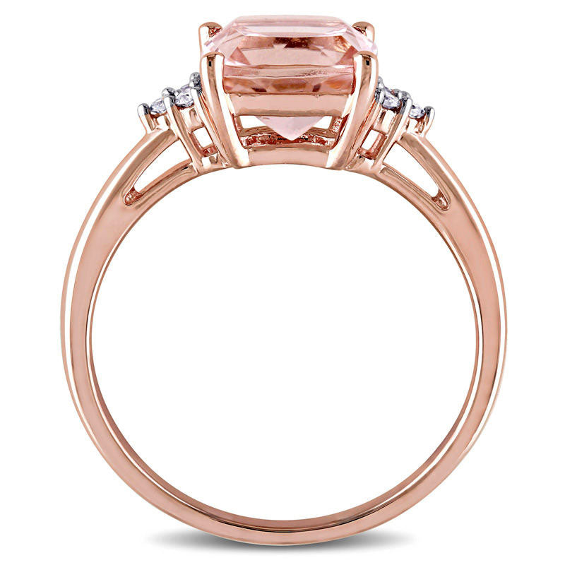 8.0mm Cushion-Cut Morganite and Natural Diamond Accent Tri-Sides Ring in Solid 14K Rose Gold