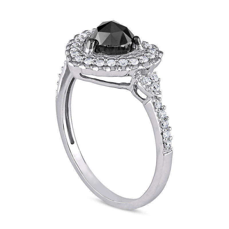 1.0 CT. T.W. Enhanced Black Heart-Shaped and White Natural Diamond Scallop Frame Engagement Ring in Solid 10K White Gold