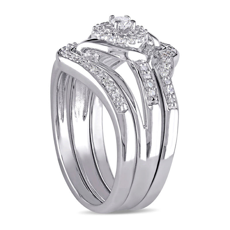 0.33 CT. T.W. Natural Diamond Twist Bypass Three Piece Bridal Engagement Ring Set in Sterling Silver