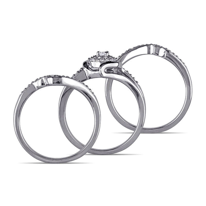 0.33 CT. T.W. Natural Diamond Twist Bypass Three Piece Bridal Engagement Ring Set in Sterling Silver