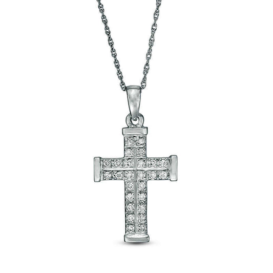 0.13 CT. T.W. Natural Diamond Cross Pendant in 10K White Gold