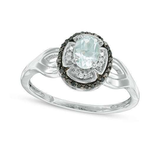 Oval Aquamarine and 0.10 CT. T.W. Enhanced Black and White Natural Diamond Frame Ring in Solid 10K White Gold