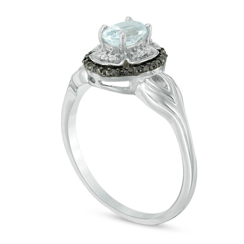 Oval Aquamarine and 0.10 CT. T.W. Enhanced Black and White Natural Diamond Frame Ring in Solid 10K White Gold