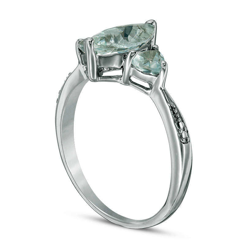 Marquise and Trillion-Cut Aquamarine Three Stone Ring in Solid 10K White Gold