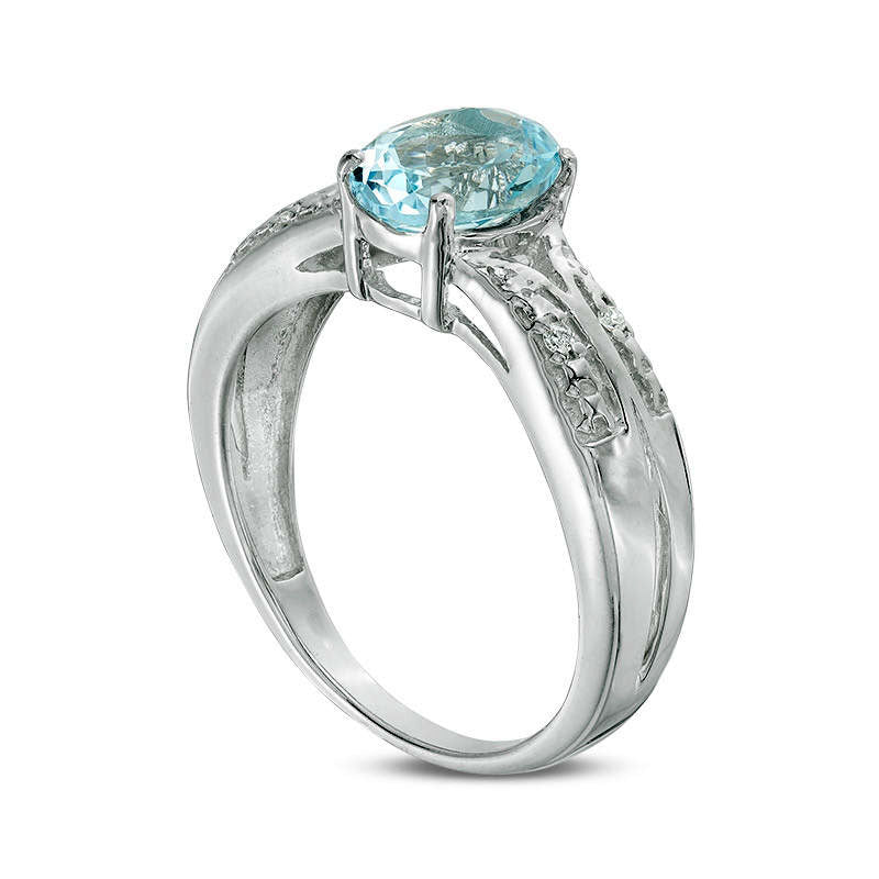 Oval Aquamarine and Natural Diamond Accent Ring in Solid 10K White Gold