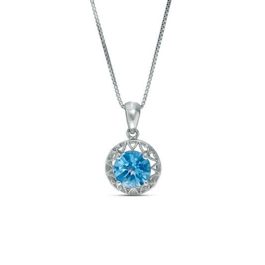 7.0mm Blue Topaz Frame Pendant in Sterling Silver