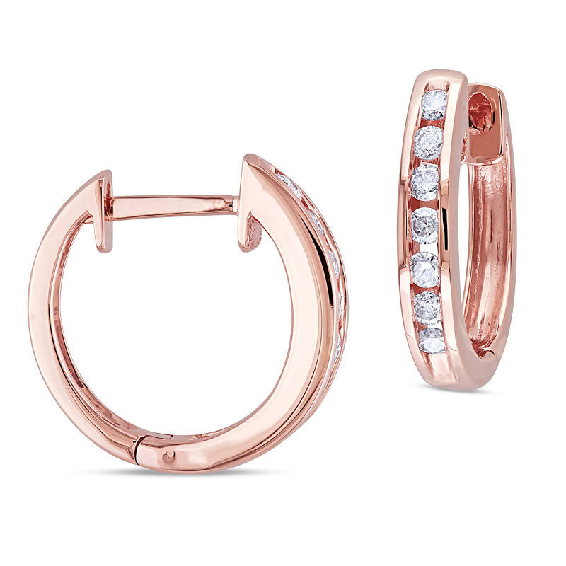 0.25 CT. T.W. Diamond Huggie Hoop Earrings in 10K Rose Gold