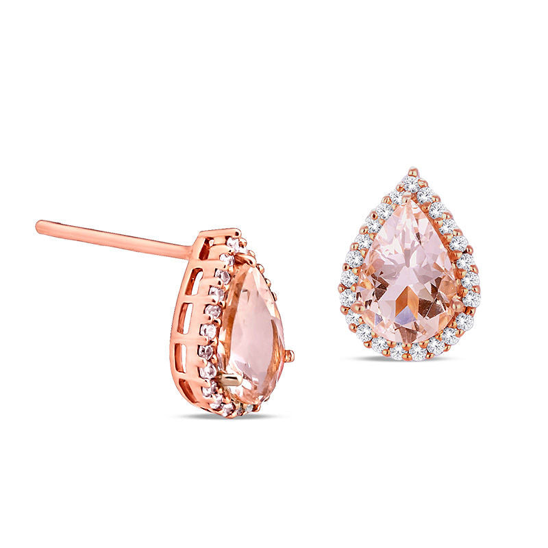 Pear-Shaped Morganite and 0.17 CT. T.W. Diamond Frame Stud Earrings in 10K Rose Gold