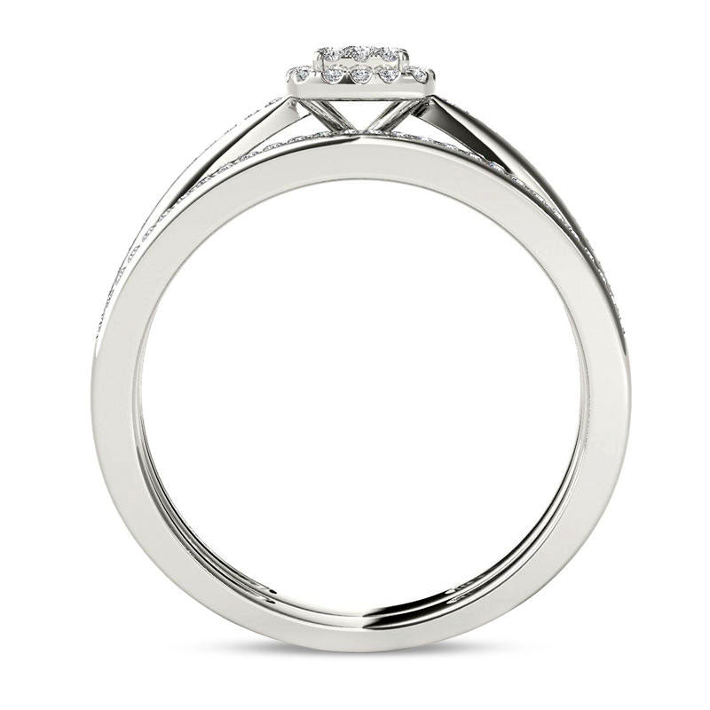 0.25 CT. T.W. Composite Natural Diamond Cushion Frame Bridal Engagement Ring Set in Solid 14K White Gold