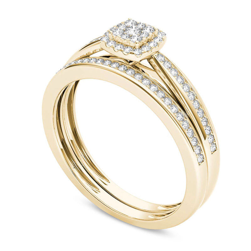 0.25 CT. T.W. Composite Natural Diamond Cushion Frame Bridal Engagement Ring Set in Solid 14K Gold