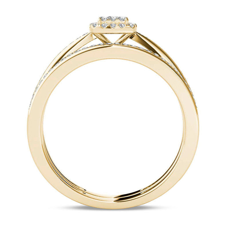 0.25 CT. T.W. Composite Natural Diamond Cushion Frame Bridal Engagement Ring Set in Solid 14K Gold