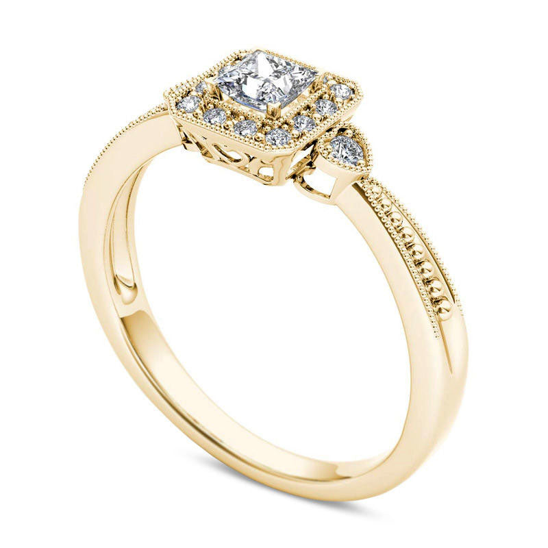 0.33 CT. T.W. Princess-Cut Natural Diamond Frame Antique Vintage-Style Engagement Ring in Solid 14K Gold