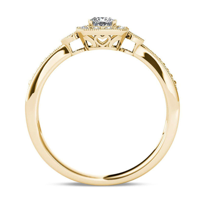 0.33 CT. T.W. Princess-Cut Natural Diamond Frame Antique Vintage-Style Engagement Ring in Solid 14K Gold