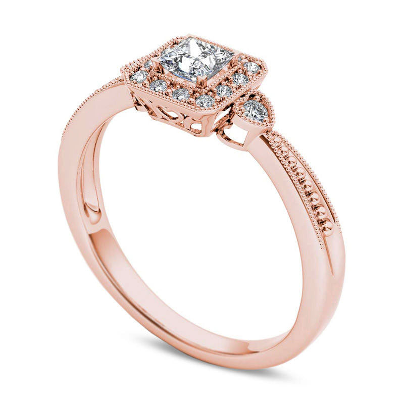 0.33 CT. T.W. Princess-Cut Natural Diamond Frame Antique Vintage-Style Engagement Ring in Solid 14K Rose Gold