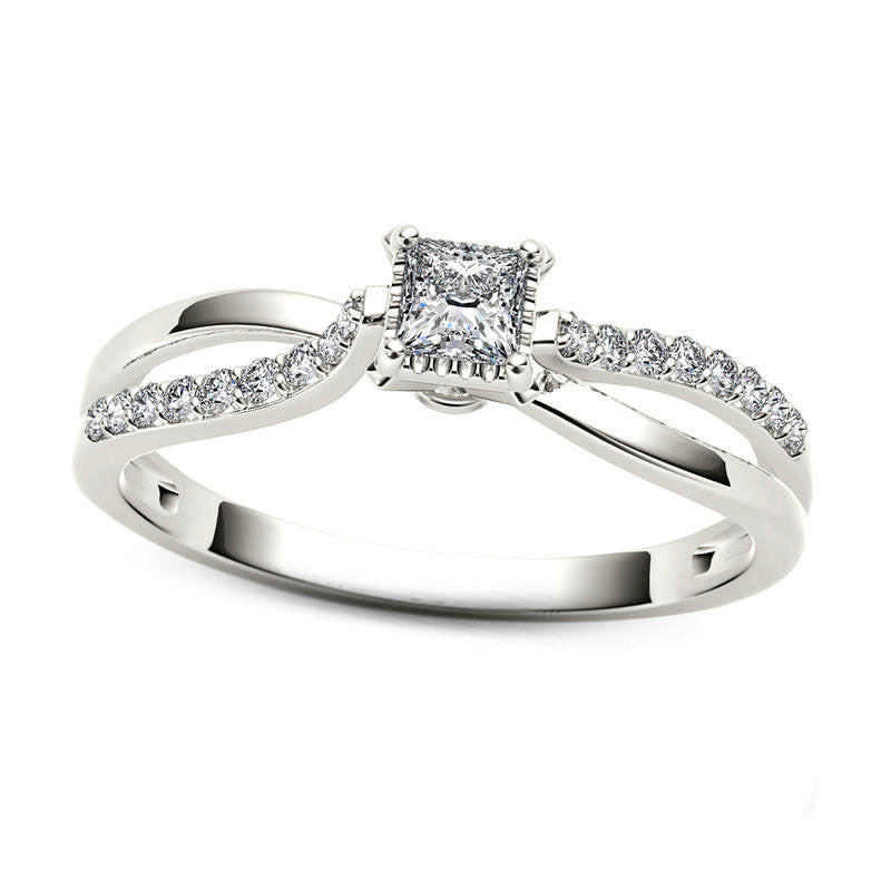 0.25 CT. T.W. Princess-Cut Natural Diamond Split Shank Engagement Ring in Solid 14K White Gold