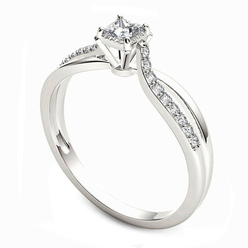 0.25 CT. T.W. Princess-Cut Natural Diamond Split Shank Engagement Ring in Solid 14K White Gold