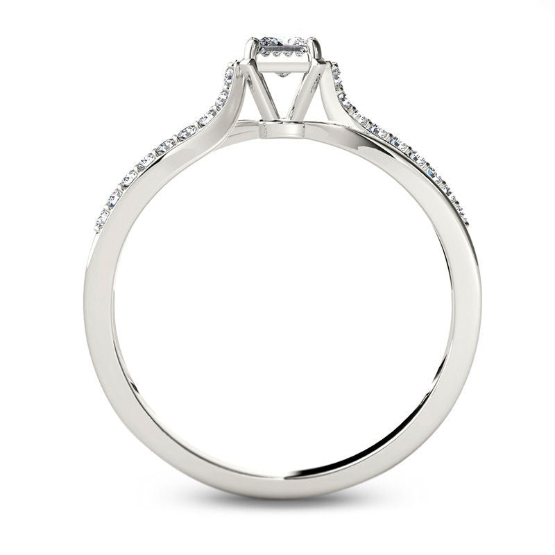 0.25 CT. T.W. Princess-Cut Natural Diamond Split Shank Engagement Ring in Solid 14K White Gold