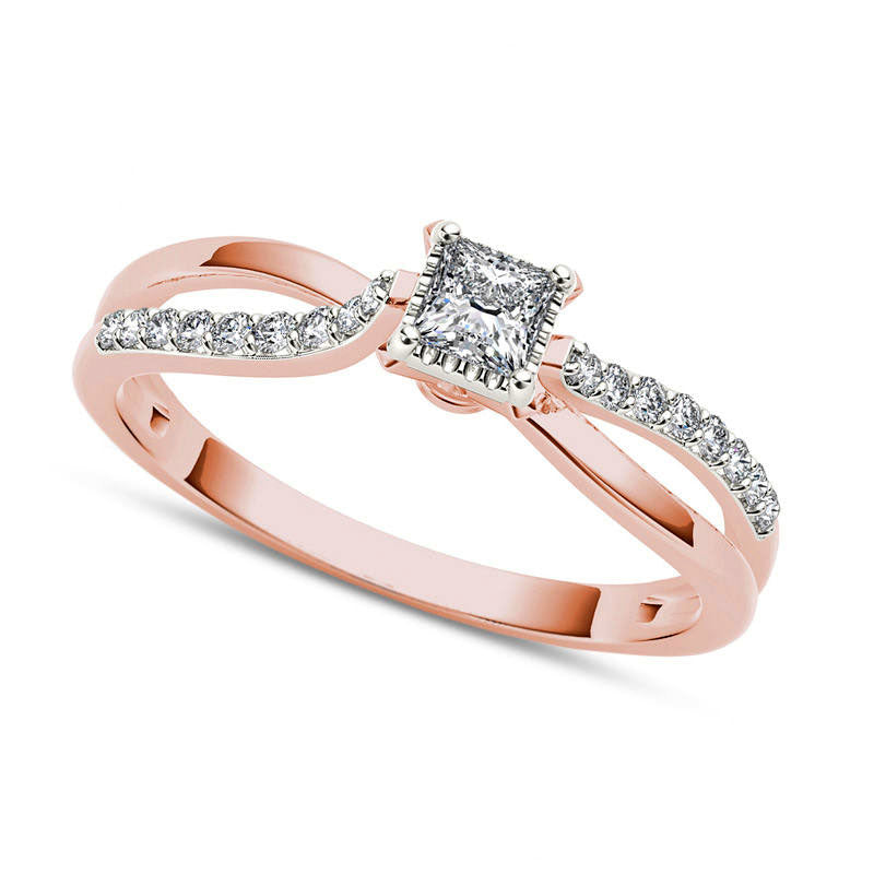 0.25 CT. T.W. Princess-Cut Natural Diamond Split Shank Engagement Ring in Solid 14K Rose Gold