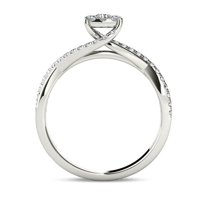 0.50 CT. T.W. Composite Natural Diamond Square Bypass Twist Shank Engagement Ring in Solid 14K White Gold