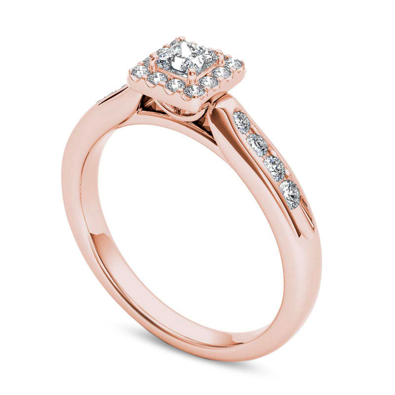 0.50 CT. T.W. Princess-Cut Natural Diamond Frame Engagement Ring in Solid 14K Rose Gold