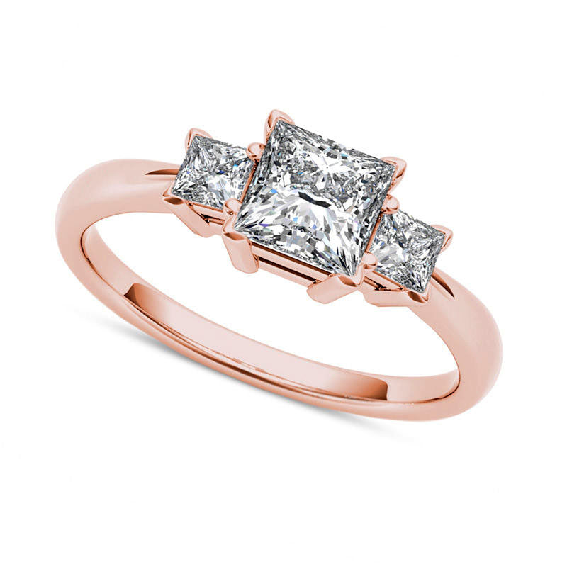 1.20 CT. T.W. Princess-Cut Natural Diamond Three Stone Engagement Ring in Solid 14K Rose Gold