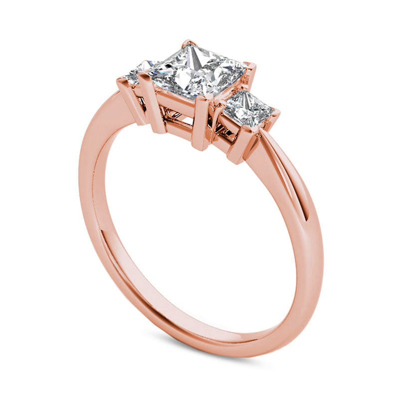 1.20 CT. T.W. Princess-Cut Natural Diamond Three Stone Engagement Ring in Solid 14K Rose Gold