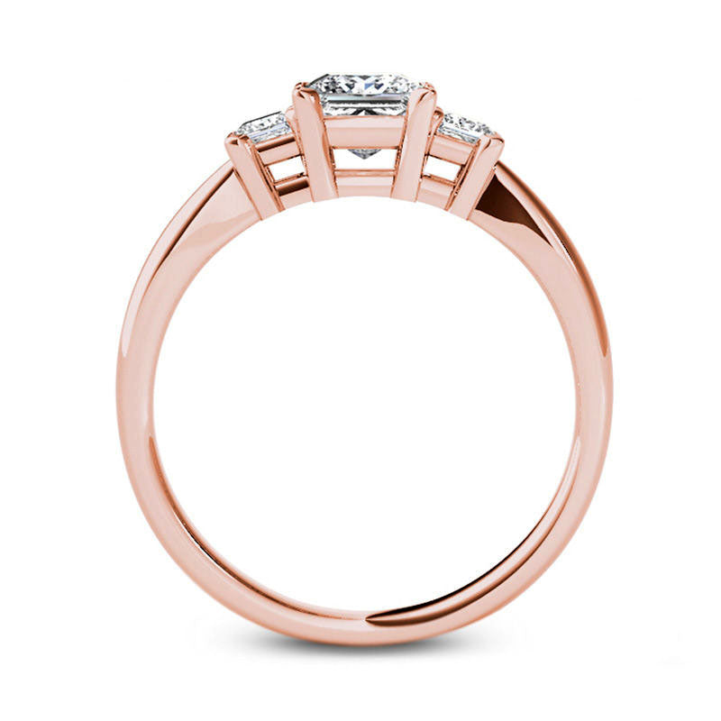 1.20 CT. T.W. Princess-Cut Natural Diamond Three Stone Engagement Ring in Solid 14K Rose Gold