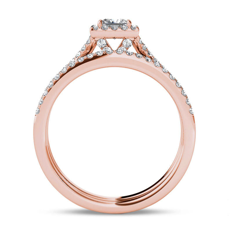 1.0 CT. T.W. Princess-Cut Natural Diamond Frame Twist Bridal Engagement Ring Set in Solid 14K Rose Gold