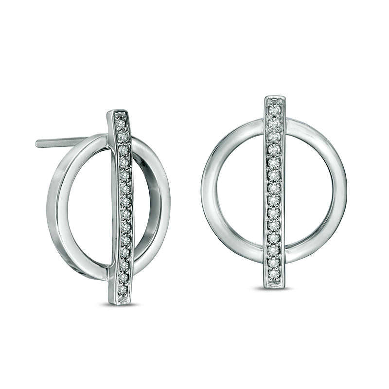 0.13 CT. T.W. Diamond Bar and Circle Drop Earrings in 10K White Gold