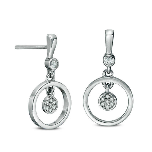 Diamond Accent Double Circle Drop Earrings in 10K White Gold