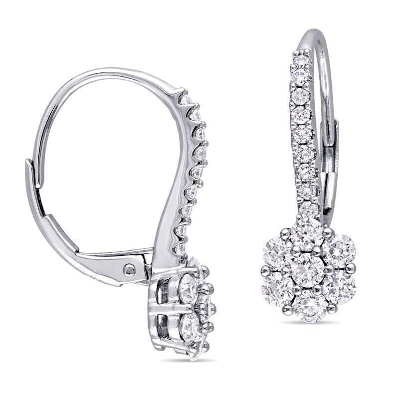 1 CT. T.W. Composite Diamond Flower Drop Earrings in 14K White Gold