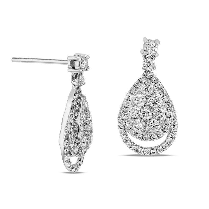 1.13 CT. T.W. Composite Diamond Teardrop Frame Earrings in 18K White Gold (H/SI1)