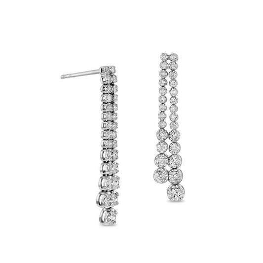 1 CT. T.W. Diamond Two Row Drop Earrings in 14K White Gold (I/I1)