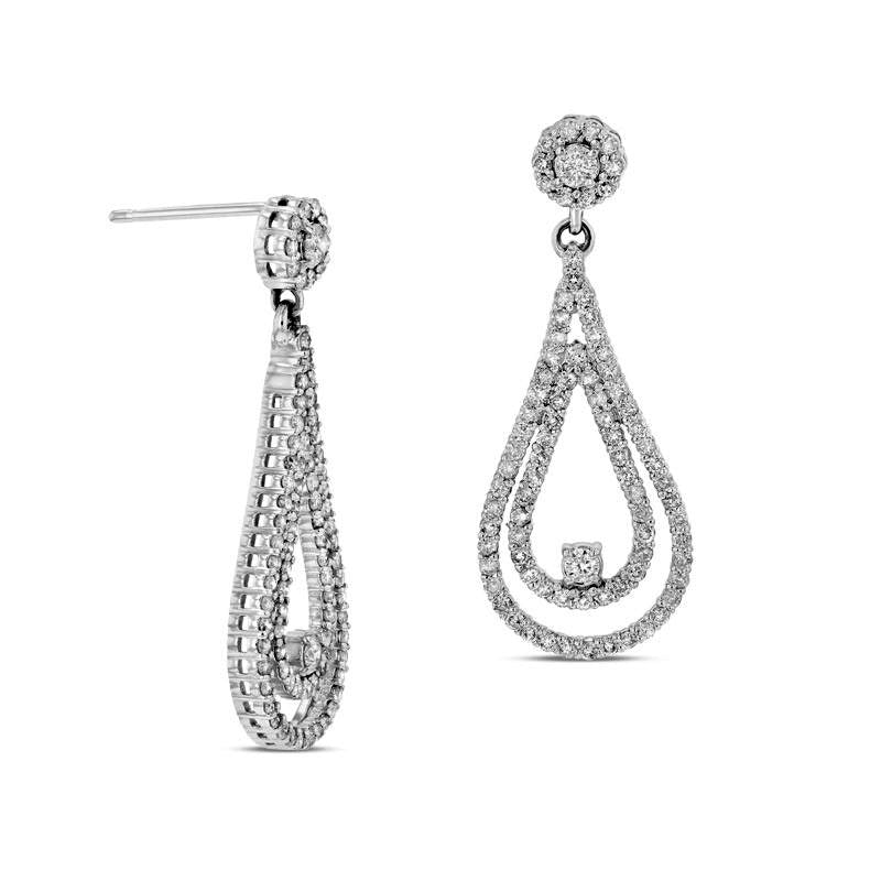 1.5 CT. T.W. Diamond Double Teardrop Earrings in 14K White Gold