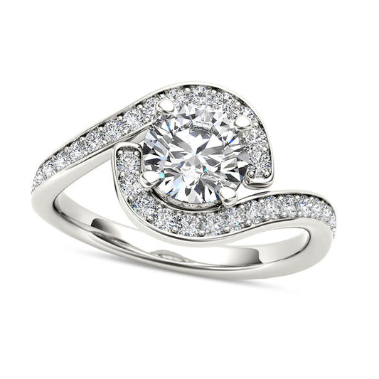 1.5 CT. T.W. Natural Diamond Frame Bypass Engagement Ring in Solid 14K White Gold