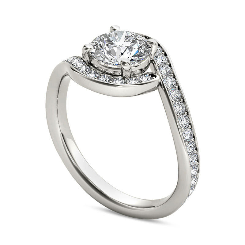 1.5 CT. T.W. Natural Diamond Frame Bypass Engagement Ring in Solid 14K White Gold