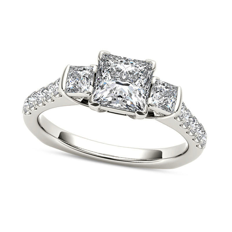 1.5 CT. T.W. Princess-Cut Natural Diamond Three Stone Engagement Ring in Solid 14K White Gold