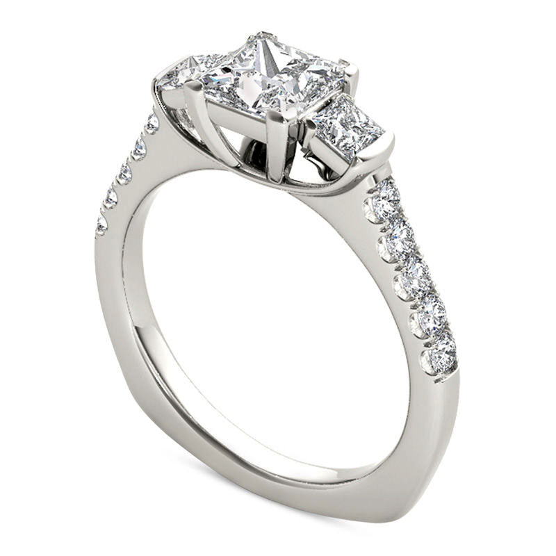 1.5 CT. T.W. Princess-Cut Natural Diamond Three Stone Engagement Ring in Solid 14K White Gold