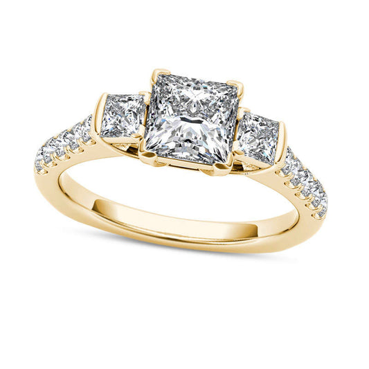 1.5 CT. T.W. Princess-Cut Natural Diamond Three Stone Engagement Ring in Solid 14K Gold