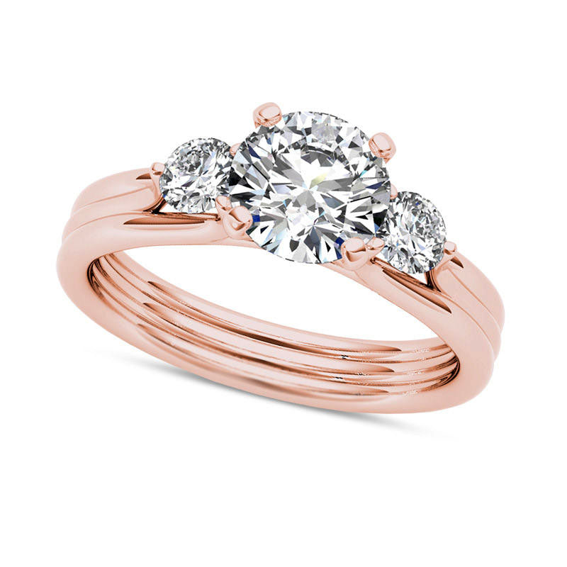 1.5 CT. T.W. Natural Diamond Three Stone Multi-Row Illusion Engagement Ring in Solid 14K Rose Gold