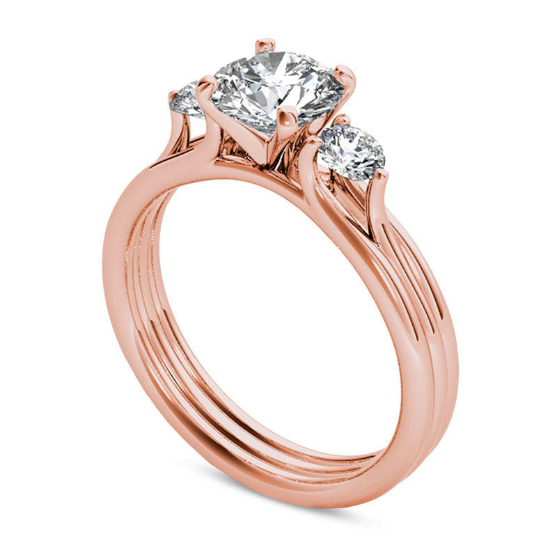 1.5 CT. T.W. Natural Diamond Three Stone Multi-Row Illusion Engagement Ring in Solid 14K Rose Gold