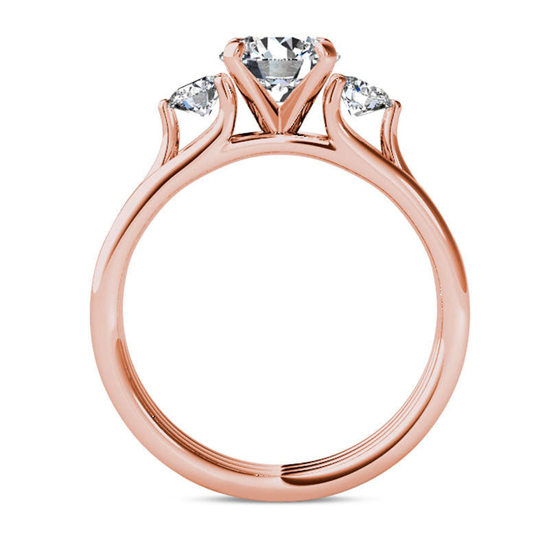 1.5 CT. T.W. Natural Diamond Three Stone Multi-Row Illusion Engagement Ring in Solid 14K Rose Gold