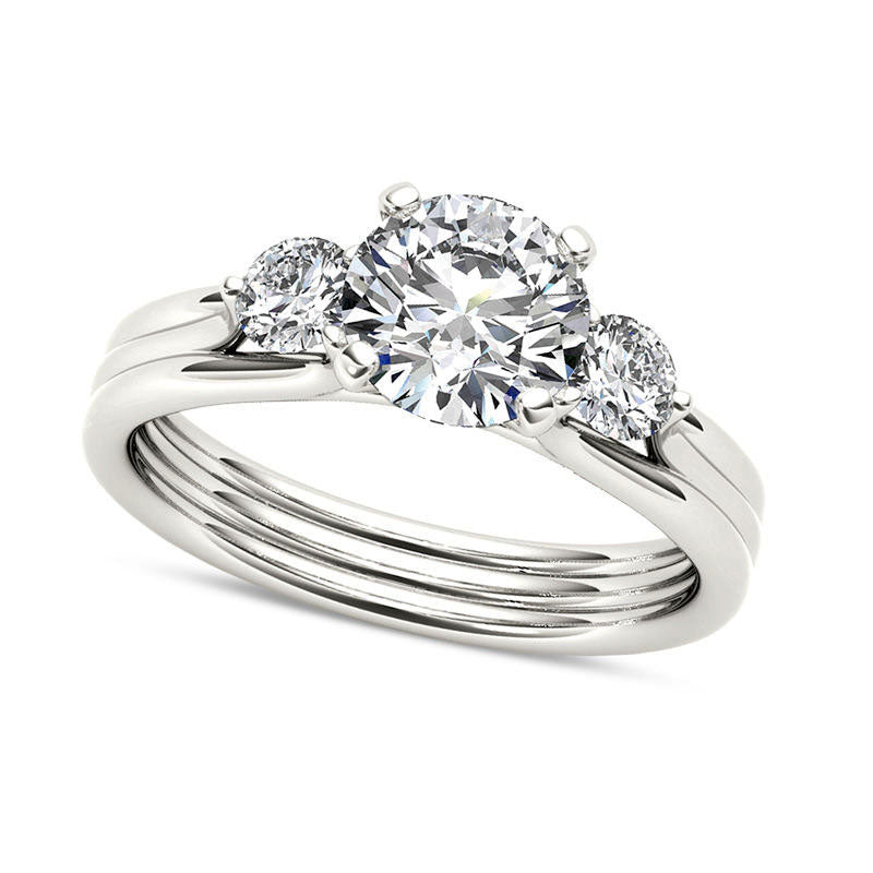 1.5 CT. T.W. Natural Diamond Three Stone Engagement Ring in Solid 14K White Gold