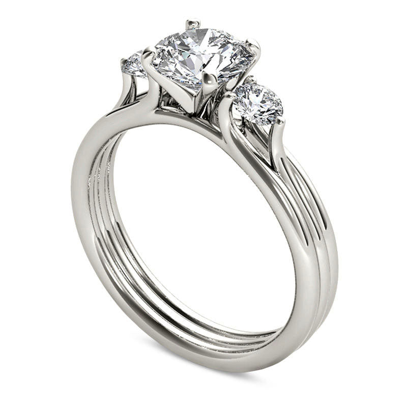 1.5 CT. T.W. Natural Diamond Three Stone Engagement Ring in Solid 14K White Gold