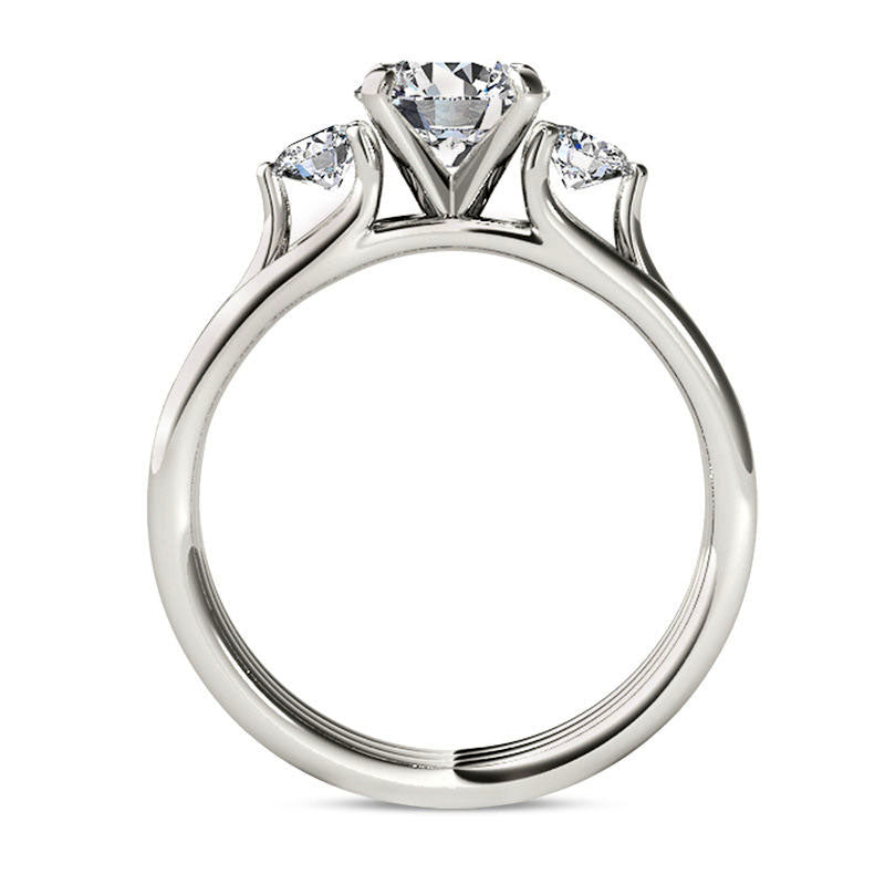 1.5 CT. T.W. Natural Diamond Three Stone Engagement Ring in Solid 14K White Gold