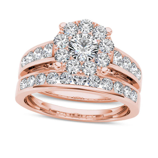 1.5 CT. T.W. Natural Diamond Frame Bridal Engagement Ring Set in Solid 14K Rose Gold