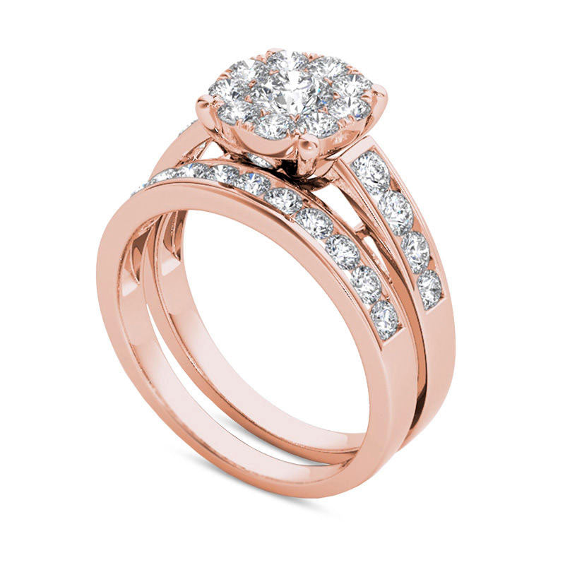 1.5 CT. T.W. Natural Diamond Frame Bridal Engagement Ring Set in Solid 14K Rose Gold