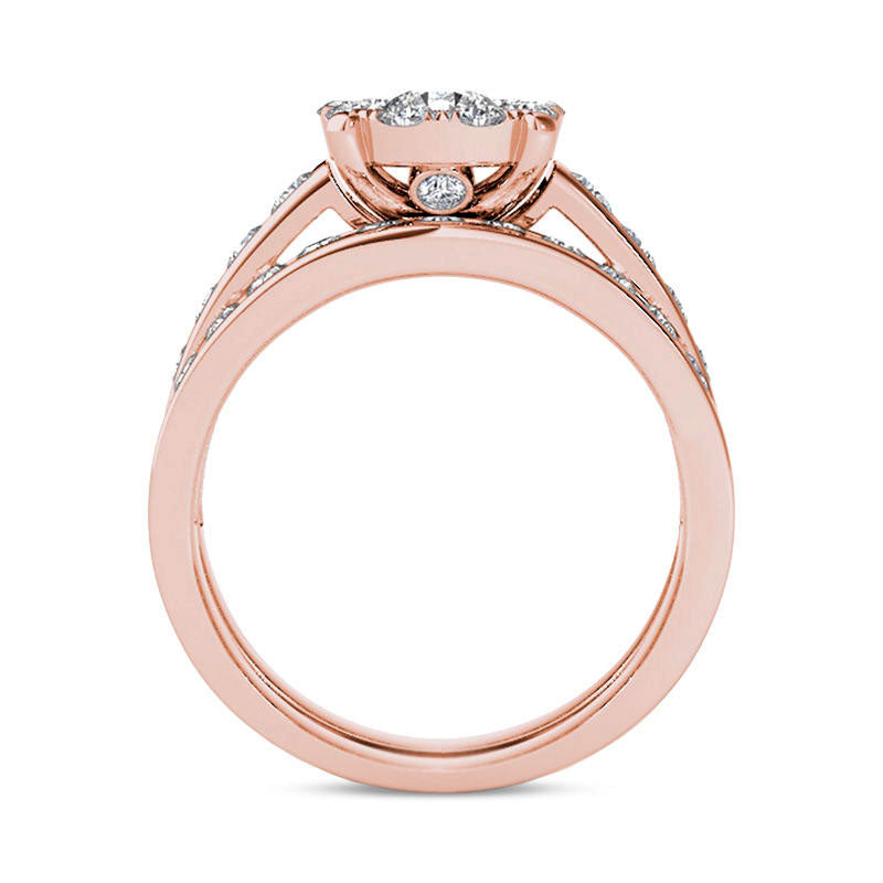 1.5 CT. T.W. Natural Diamond Frame Bridal Engagement Ring Set in Solid 14K Rose Gold